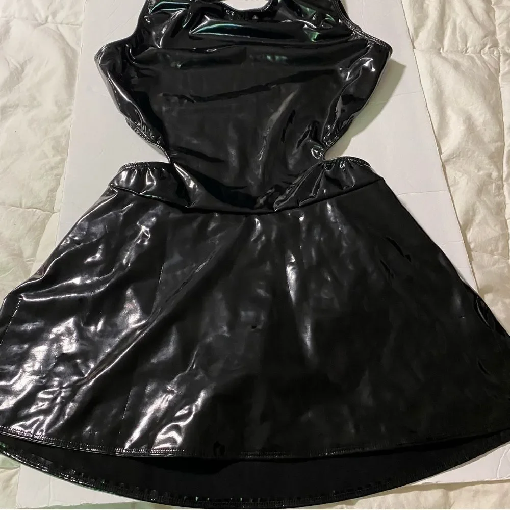 The Line up dance costume mature faux leather leotard DENISE LIQUID DRESS XL adl